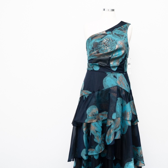 Aidan Mattox -  One-shoulder Jacquard Tiered Ballgown. - Picture 7 of 16